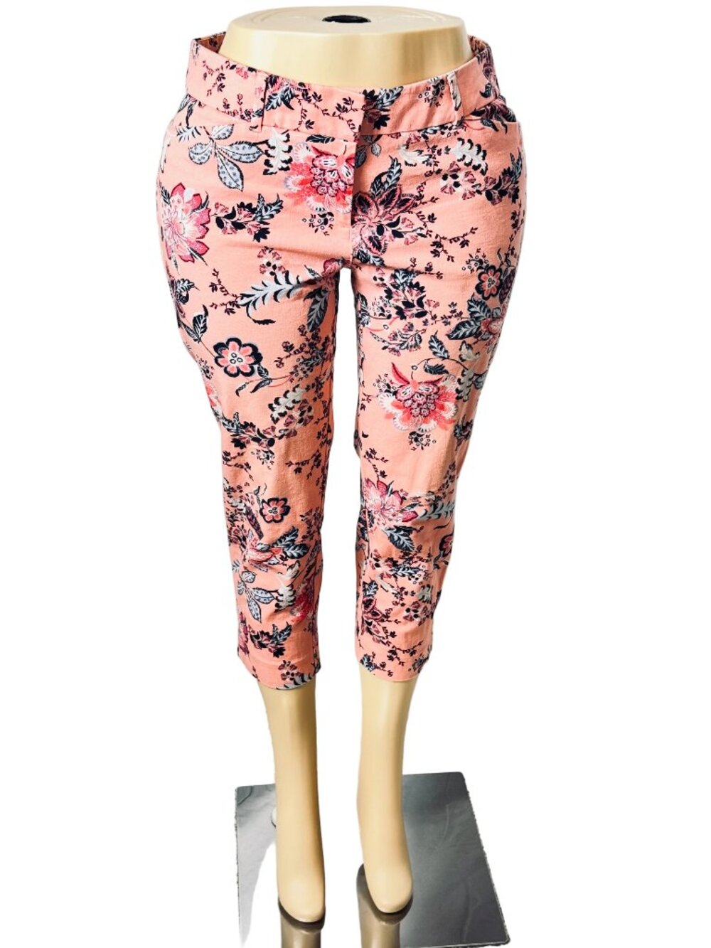 New York & Company Stretch Women's Pants Size 10 Pink Floral Tapered Spring Prin